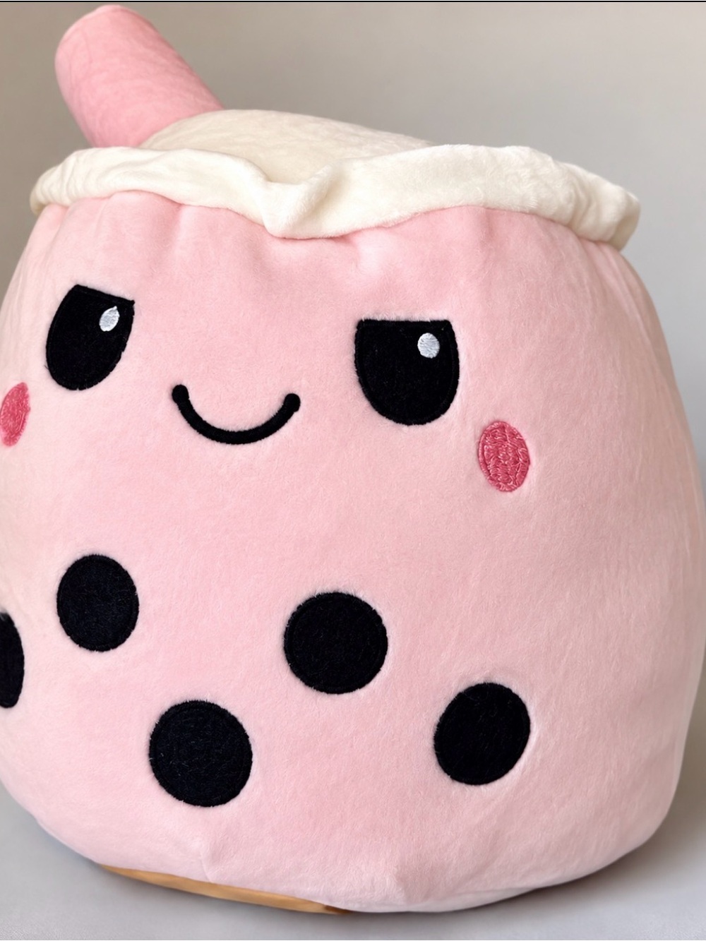 Plush Pink & Green Bubble Tea Squishy Stuffed Animal Reversible Smile Frown NWOT